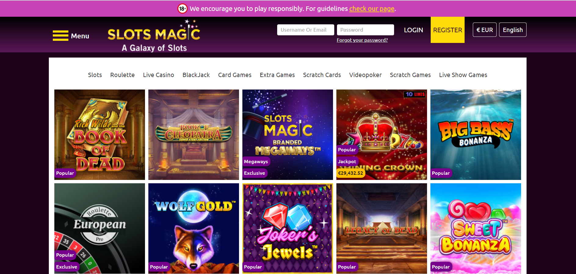 Slots Magic Casino Lobby